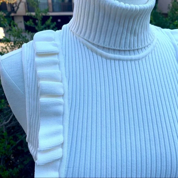 CINQ A SEPT Ruffle Front Sleeveless Mock Neck Sweater Ruffle Bottom Hem EUC - Picture 2 of 13